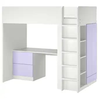 SmÅstad Lit mezzanine, blanc mauve/avec bureau avec 3 tiroirs, 90x200 cm