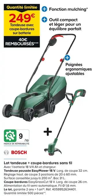 BOSCH Lot tondeuse + coupe-bordures sans fil