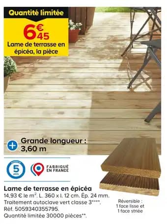 Lame de terrasse en épicéa