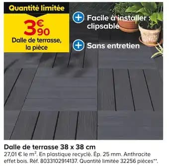 Dalle de terrasse 38 x 38 cm