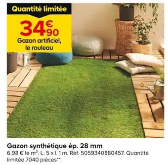 Gazon synthétique ép. 28 mm