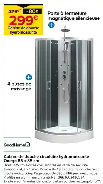 GoodHome Cabine de douche circulaire hydromassante Onega 85 x 85 cm