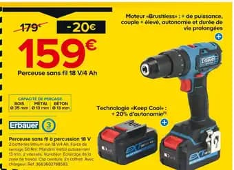 Erbauer Perceuse sans fil à percussion 18 V