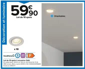 GoodHome Lot de 10 spots à encastrer Salk