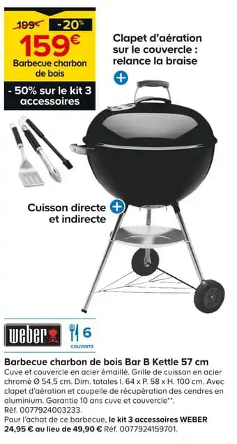 WEBER Barbecue charbon de bois Bar B Kettle 57 cm