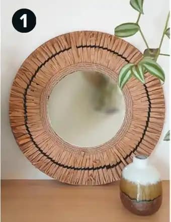 Miroir en rotin Rond effet rafia