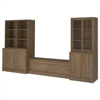 Tonstad Combinaison meuble tv, brun placage chêne teinte/verre transparent, 381x47x201 cm