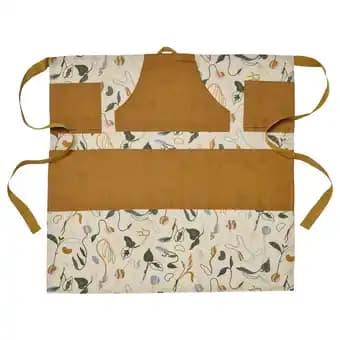 Daksjus Demi tablier, essuyable/motif pousses blanc cassé/jaune-brun, 73x70 cm