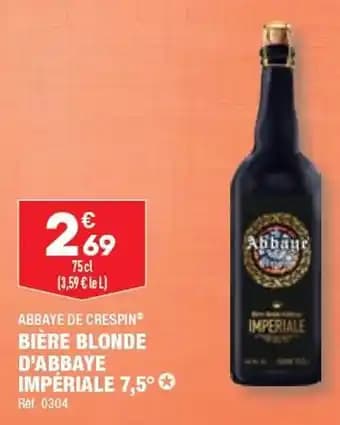 BIÈRE BLONDE D'ABBAYE IMPÉRIALE 7,5°✪
