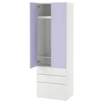 SmÅstad / platsa Armoire-penderie, blanc mauve/avec 3 tiroirs, 60x42x181 cm