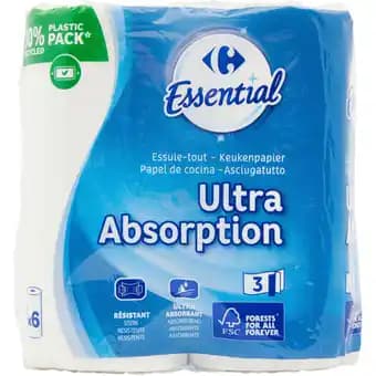 CARREFOUR ESSENTIAL Essuie-tout blanc ultra absorption