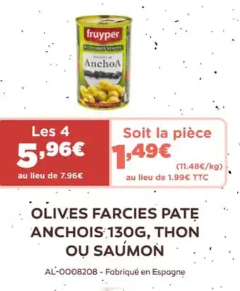 OLIVES FARCIES PATE ANCHOIS 130G, THON OU SAUMON