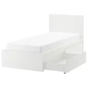 Malm Cadre de lit, haut, 2 rangements, blanc, 90x200 cm