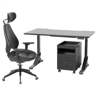 Uppspel / gruppspel Bureau, chaise et caisson, noir/grann noir, 140x80 cm
