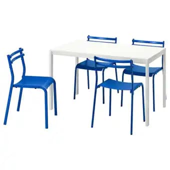 Melltorp / genesÖn Table et 4 chaises, blanc blanc/métal bleu, 125 cm