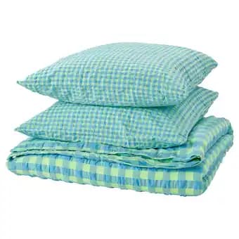 RÅgblomma Housse de couette et 2 taies, vert clair/bleu clair, 240x220/65x65 cm