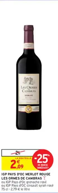 IGP PAYS D'OC MERLOT ROUGE LES ORMES DE CAMBRAS I