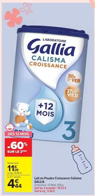 GALLIA Lait en Poudre Croissance Calisma 830 g