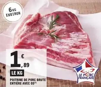 Poitrine de porc brute entière avec os 1 kg