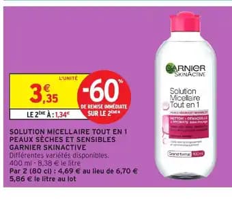 GARNIER SKINACTIVE Solution micellaire tout en 1 peaux sèches et sensibles