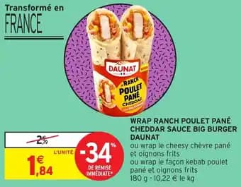 DAUNAT Wrap ranch poulet pané cheddar sauce big burger 180 g