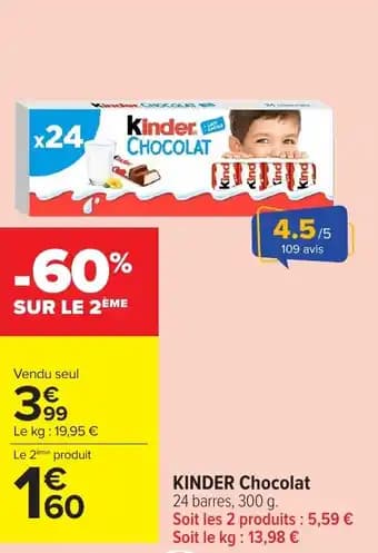 Promotion Exclusives de 2
Kinder chocolat : Découvrez l'Offre incontournable