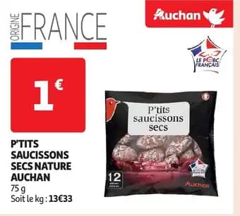 AUCHAN P'tits saucissons secs nature 75 g