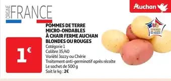 AUCHAN Pommes de terre micro-ondables à chair ferme auchan blondes ou rouges 500 g