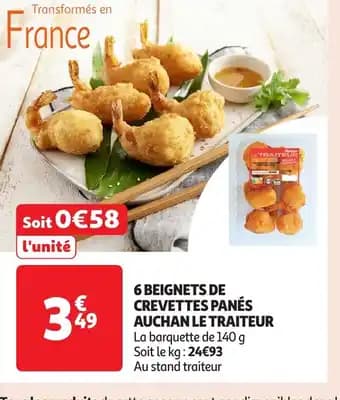 LE TRAITEUR 6 Beignets de crevettes panés auchan 140 g