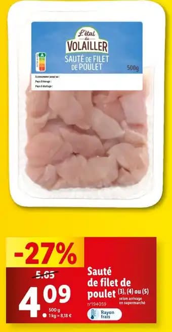 L'étal du Volailler Sauté de filet de poulet