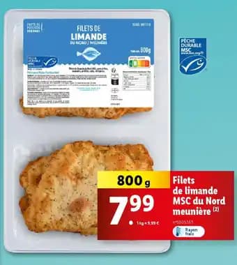 FILETS DE LIMANDE Filets de limande MSC du Nord meunière 800 g