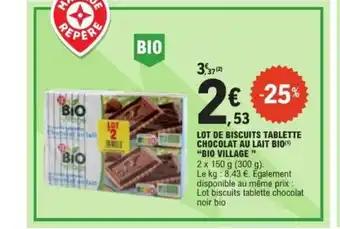 BIO VILLAGE Lot de biscuits tablette chocolat au lait bio 2 x 150 g