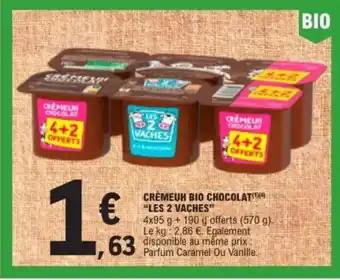 LES 2 VACHES Crèmeuh bio chocolat 4 x 95 g