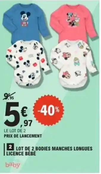 Lot de 2 bodies manches longues licence bébé