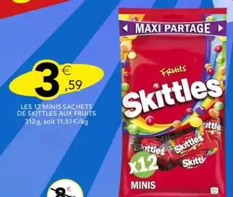 Les 12 minis sachets de skittles aux fruits 312 g