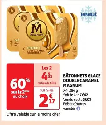 MAGNUM Bâtonnets glace double caramel 284 g