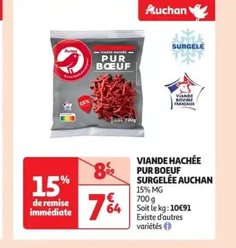 AUCHAN Viande hachée pur boeuf surgelée 700 g