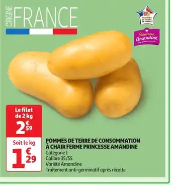 Pommes de terre de consommation à chair ferme princesse amandine