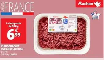 AUCHAN Viande hachée pur bœuf 500 g