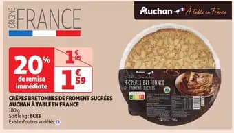 Crêpes bretonnes de froment sucrées auchan à table en france 180 g