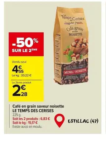 LE TEMPS DES CERISES Café en grain saveur noisette 225 g