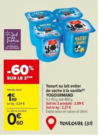 YOGOURMAND Yaourt au lait entier de vache à la vanille 4 x 115 g