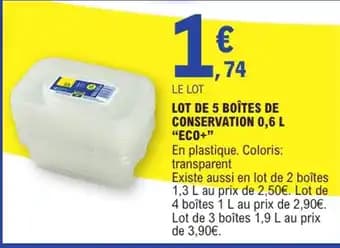 ECO+ Lot de 5 boîtes de conservation 0,6 l