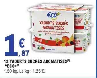 ECO+ 12 yaourts sucrés aromatisés