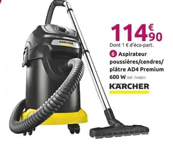 KARCHER Aspirateur poussières/cendres/plâtre ad4 premium 600 w