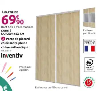 inventiv Porte de placard coulissante pleine chêne authentique