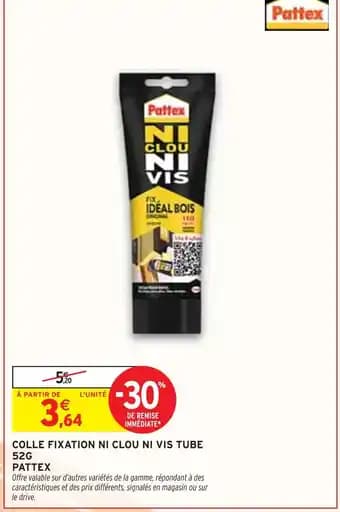 Pattex Colle Fixation Ni Clou Ni Vis Tube 52g