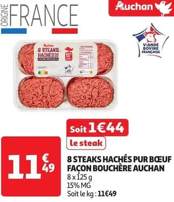 Auchan 8 steaks haches pur boeuf façon douchere 125 g