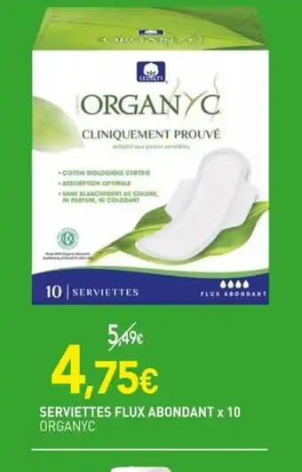 ORGANYC Serviettes flux abondant x 10
