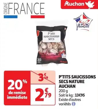 Auchan p'tits saucissons secs nature 200 g